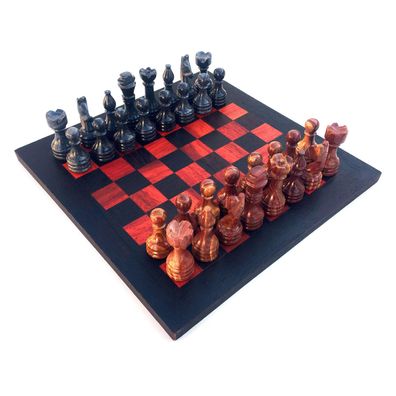 Schachspiel gerade Kante, Schachbrett Größe wählbar inkl. 32 Schachfiguren aus Marmor