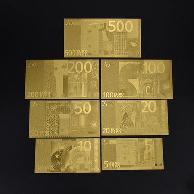 Satz (7 Scheine) Euro Banknoten Gold Plated Souvenier(GF3005/24)