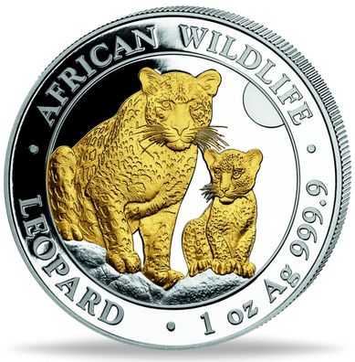 Silbermünze African Wildlife Leopard 2024 1 Oz Somalia 100 Shillings 999 Gilded