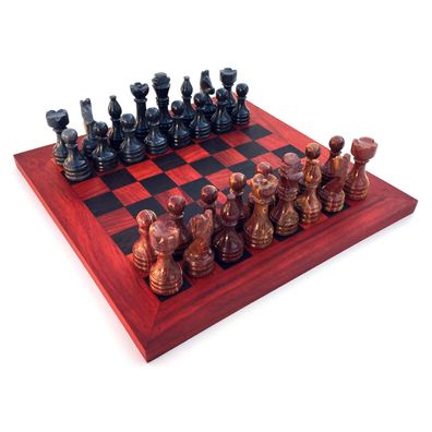 Schachspiel rot gerade Kante, Schachbrett Größe wählbar inkl. 32 Schachfiguren