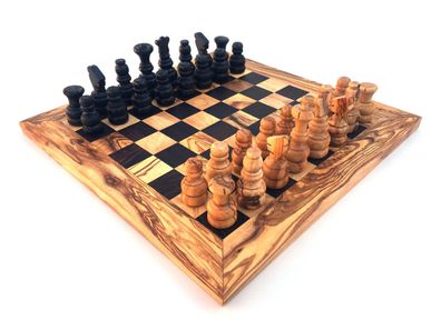 Schachspiel braun gerade Kante, Schachbrett Größe wählbar inkl. 32 Schachfiguren