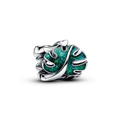 Bead - Silber - Grüne Monstera Blätter Charm