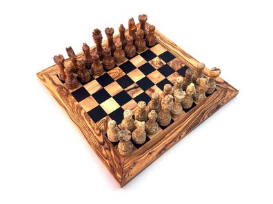 Schachspiel gerade Kante braun , Schachbrett Größe wählbar inkl. 32 Schachfiguren
