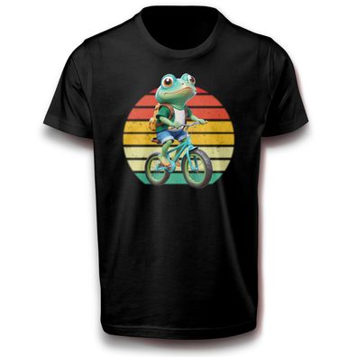 Kröte Niedlicher Frosch auf Fahrrad Radfahrer Spaß Lustig Tier T-Shirt Baumwolle