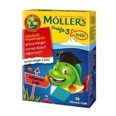 Mollers Omega 3 Fur Kinder Möller's Fischöl DHA EPA Vit D3 Himbeere 36 Gelfische