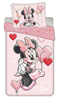 Disney Kinder Wendebettwäsche Minnie Mouse Herzen Rosa Kleid Schleife Bettdecke