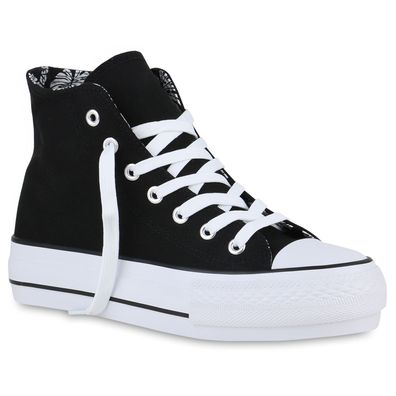 VAN HILL Damen Plateau Sneaker Basic High Top Stoff-Schuhe 840926 - ...