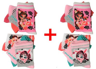 Enchantimals 2 x 6er Pack Socken für Kinder, Mädchen Grau/ Rosa/ Weiß bunte Strümp