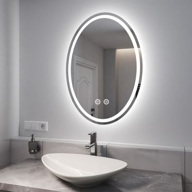 EMKE® Badspiegel Mit Beleuchtung Elliptisch Wandspiegel Oval Badezimmerspiegel