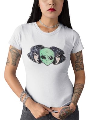 Bio Damen Baumwol T-Shirt Old School Retro Love Alien funny Friend Gamer Weekend