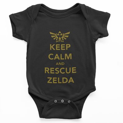 Bio Baumwolle Babystrampler LInk Keep calm rescue Zelda Schild Symbole