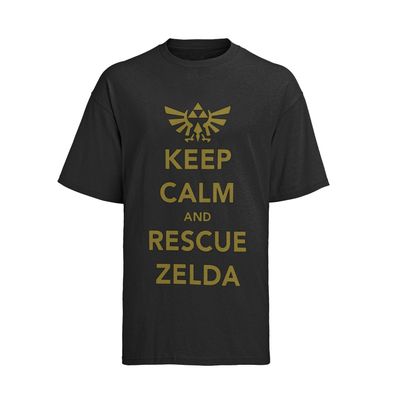 Keep calm rescue Zelda Link Gold Zeichen Herren T-Shirt Herren Schild Gaming