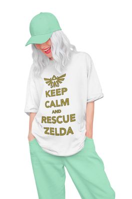 Oversize Bio Damen T-Shirt Keep calm rescue Zelda Legend LInk Schild Symbol