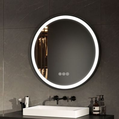 EMKE® Badspiegel Mit Beleuchtung Rund Touch Beschlagfrei Wandspiegel 3 Lichtfarbe