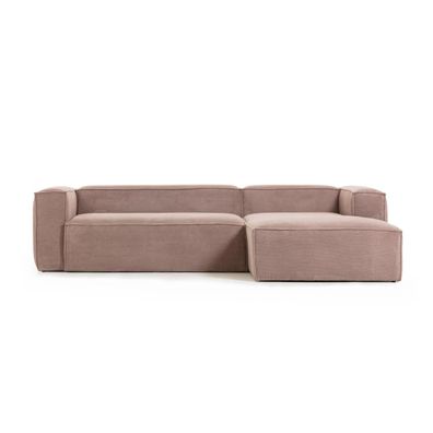 Sofa Blok 3-Sitzer mit Longchair rechts rosa Cord 300 cm