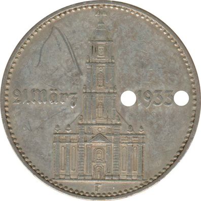 Drittes Reich 2 Mark 1934 F Garnisonskirche mit Datum Silber*