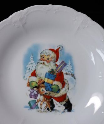 Hutschenreuther Weihnachtsteller lustiger Weihnachtsmann mit Rehkitz 26 cm 2#V3