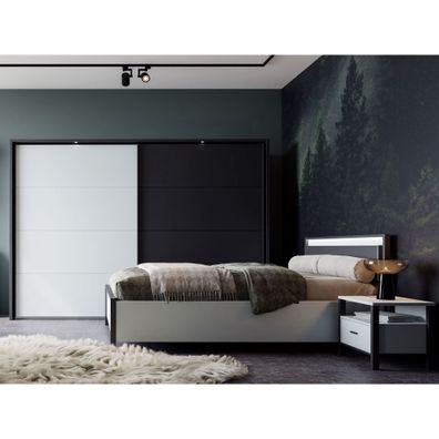 Schlafzimmer Rouven 11 Secret Grey schwarz 4-teilig Nako Bett Kommode