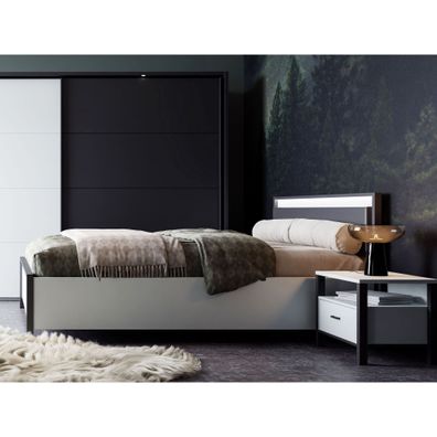 Schlafzimmer Rouven 12 Secret Grey schwarz 3-teilig Nako Bett Kommode