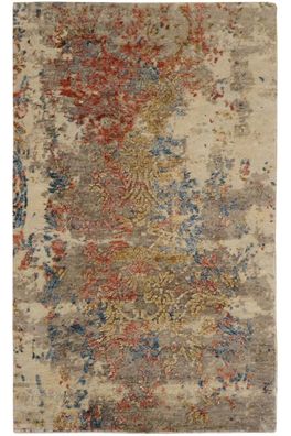 Teppich Nepal Musterring Savannah Handgeknüpft Wolle 70x140 cm blau gold beere