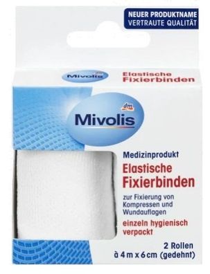 Mivolis® Elastische Fixierbinden, 6cm x 4m, 2 Rollen