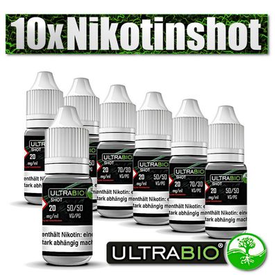 20mg Ultrabio Nikotin Shots 10x10ml 50/50 - 70/30 Nikotinshot Base für E Liquid