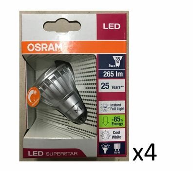 4 Stück Osram LED GU10 5W(35W) 840 265 lm. 36G Dim
