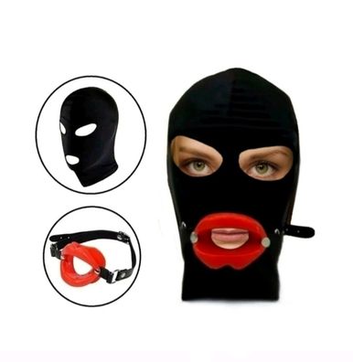 BDSM Maske mit Mund Gummi Lippe Schnalle Gesichtsmaske Schwarz Bondage Fetisch