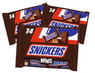 Snickers Minis Schokoriegel Schokolade - 14 Mini Riegel - 3x 275g