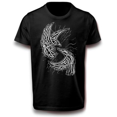 Keltische Raben T-Shirt Baumwolle Odin Valhalla Tribal Vogel Kampf Krieger Krähe