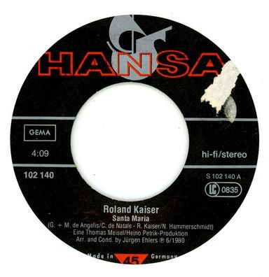 7" Roland Kaiser - Santa Maria ( Ohne Cover )