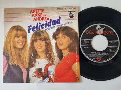 Anette, Anke & Andrea - Felicidad (Margherita) 7'' Vinyl/ CV Massara/ Boney M.