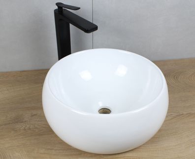 Keramik Waschbecken rund Ø 400 x 155 weiß ohne Überlauf Aufsatzwaschbeck...