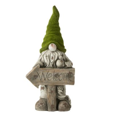 J-Line Dekoration Gnome Welcome Magnesium - grau/ grün -H 70,5 cm