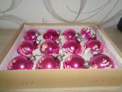 sehr alte Weihnachtskugeln / Christbaumkugeln, Christbaumschmuck 12 x Glas pink