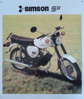 Blechschild Simson S 51, Ost Moped, Suhl, DDR Oldtimer, Bild, Deko, Klassiker,