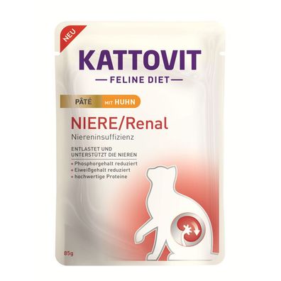 Kattovit Niere/ Renal Paté mit Huhn 20 x 85g (21,12€/ kg)