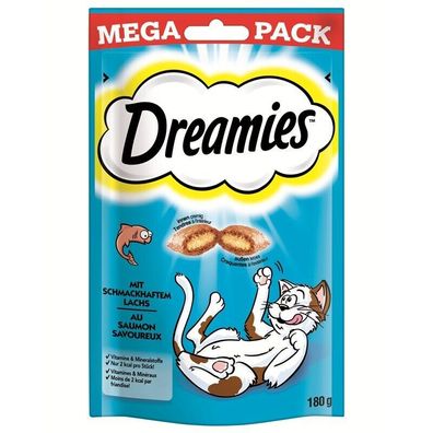 Dreamies Cat Snack mit Lachs Mega Pack 8 x 180g (48,54€/ kg)