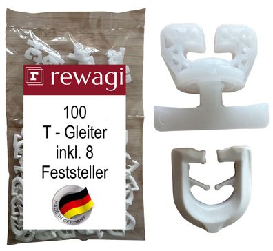 rewagi 100 T - Gleiter & 8 T & U Feststeller für T - Schienen, Gardinenhaken