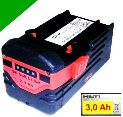 Original Hilti Akku B36/2,4 Li 36 V Li-Ion Neubestückt mit 3,0 Ah. 3000 mAh