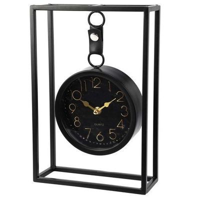 Tischuhr Uhr schwarz gold Metall 8x20x30 cm Kaminuhr modern Dekoration Wohnzimmer