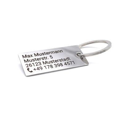 Edelstahl Schlüsselanhänger mit Adresse / Telefonnummer / Kontaktdaten - persönliche