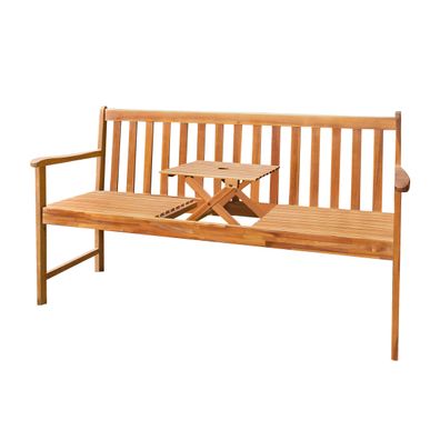 Akazien Gartenbank 2in1 mit Tisch 150 cm - 3-Sitzer Holz Garten Balkon Sitz Bank