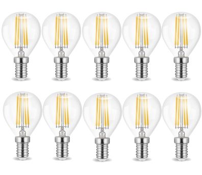 10 x 4w E14 LED Birne Filament Leuchtmittel mit klarem Glas G45|Ø45x78mm|Kaltweiß|...