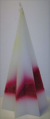 handgefertigte Kerze 6-eck-Pyramide - weiß bordeaux-weiß