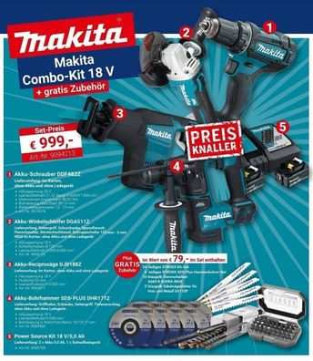 Makita Akku Combo-Kit 18V DDF482Z DGA511Z DJR188Z DHR171Z Power Source Kit 5,0Ah