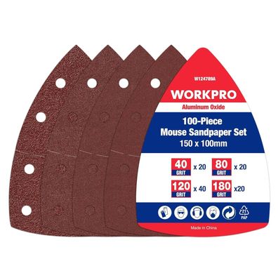 Workpro 100 Stück Schleifpapier Dreieckschleifer, Klett Schleifblätter Delta 105