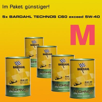 Fünferpaket: Bardahl Technos C60 Motor Oil 5W-40 exceed - 5x1 Liter-Dose