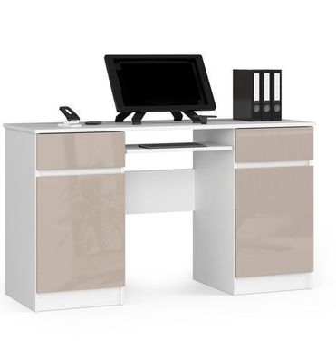 PC-Schreibtisch AKORD A5 Weiß Front Cappuccino Glanz B135 x H77 x T50 cm