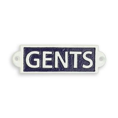 A CAST IRON GENTS SIGN WHITE ON DARK BLUE
